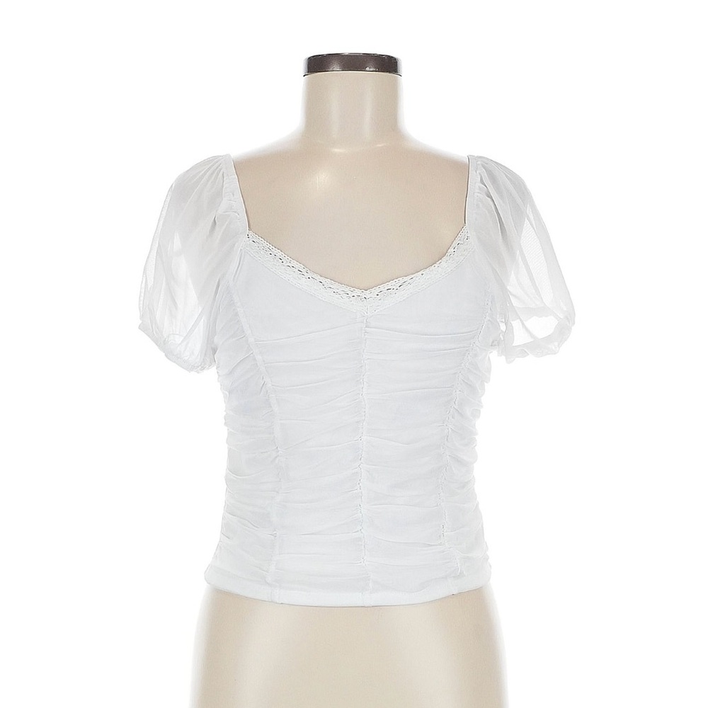Crave Fame White Ruched Puff Sleeve Blouse
